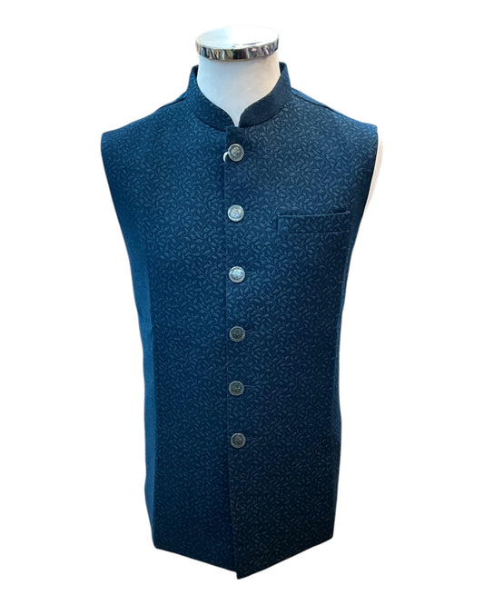 Dark Teal - Self Brocade - Premium Suede Feel Mens Indian Waistcoat - UK Stock - 24 hr Dispatch - VNS-JKT697/31 10KP25