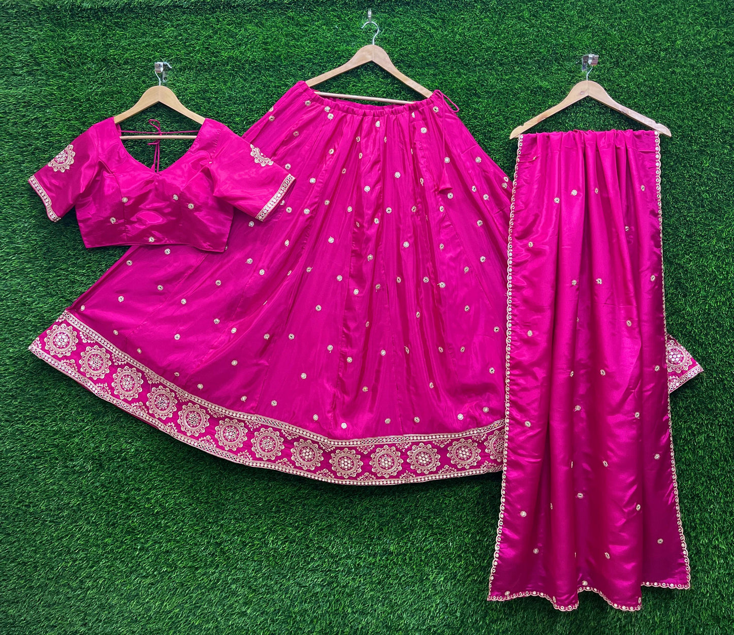 Magenta - Silky Lehenga Set - Mehndi / Sangeet / Bridesmaids / Weddings / Garba  - Size UK 12 (38" Bust) Adjustable to Size 14 - UK Stock - 24h Dispatch - AF2602 02TY26