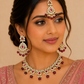 Fuchsia Pink - Large Size Antique Gold Finish Necklace Set with Earrings & Tika (Head Piece) - UK Stock - JIG86 08C25