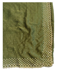 Henna Mehndi Green - Satin Crepe - Party Wear Embroidered Saree with Blouse Piece - SP2504011 VP