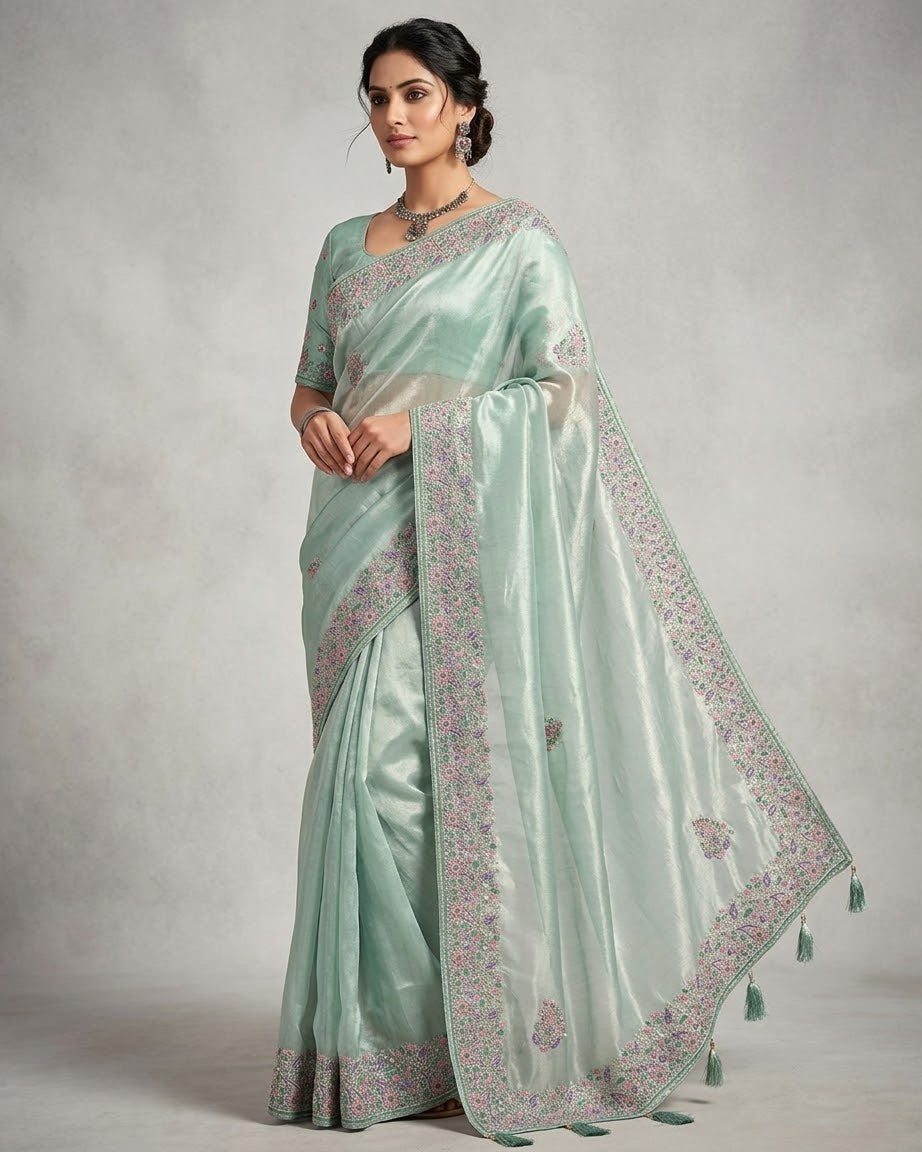Sea Green - Fancy Party Saree with Blouse Piece - UK stock - 24hr Dispatch - SP2602 VH