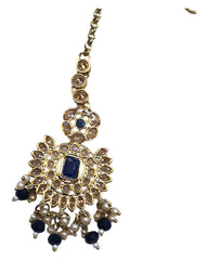 Navy Blue - Large - Antique Gold Finish Traditional Tika Head piece - Bollywood - Weddings - PRI1773  11V24