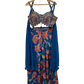 UK 12 / 38" - Petrol Blue Floral Printed - Designer Ladies Indian Short Top Palazzo Trousers Suit - UK Stock - 2/3 days delivery - VMK PUSHPA PR
