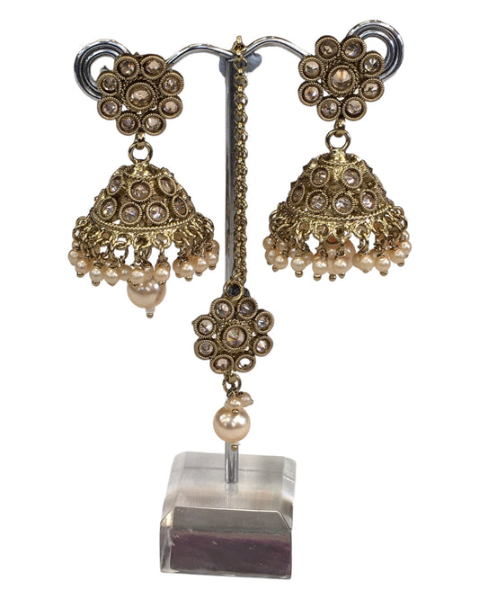 Gold / Neutral - Medium - Antique Gold Finish Necklace Set with Earrings - DAJ471 KY 0724