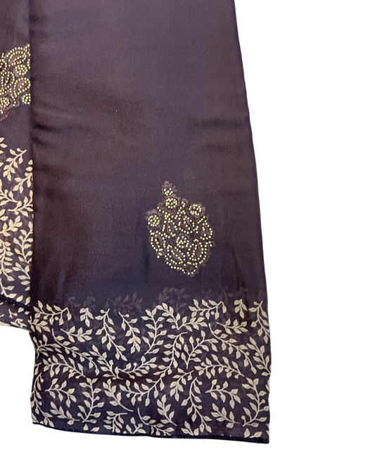 Dark Wine - Chiffon Printed Saree with Blouse Piece - UK stock - 24hr Dispatch - LTF105 07KT26