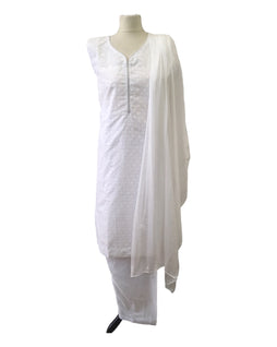 White - Sleeveless Cotton Ladies Salwar Kameez with Chiffon Dupatta - Funeral KTC2301 KY 0923