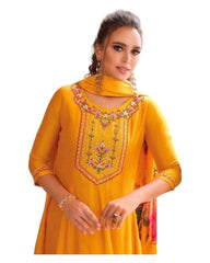 Yellow / Haldi - Simple / Classy Ladies Indian Trousers Suit with Printed Dupatta - Size 12 (38