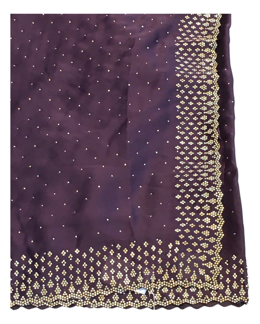 Plum / Purple - Satin Crepe - Party Wear Embroidered Saree with Blouse Piece - SP2504011 VP