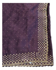 Plum / Purple - Satin Crepe - Party Wear Embroidered Saree with Blouse Piece - SP2504011 VP