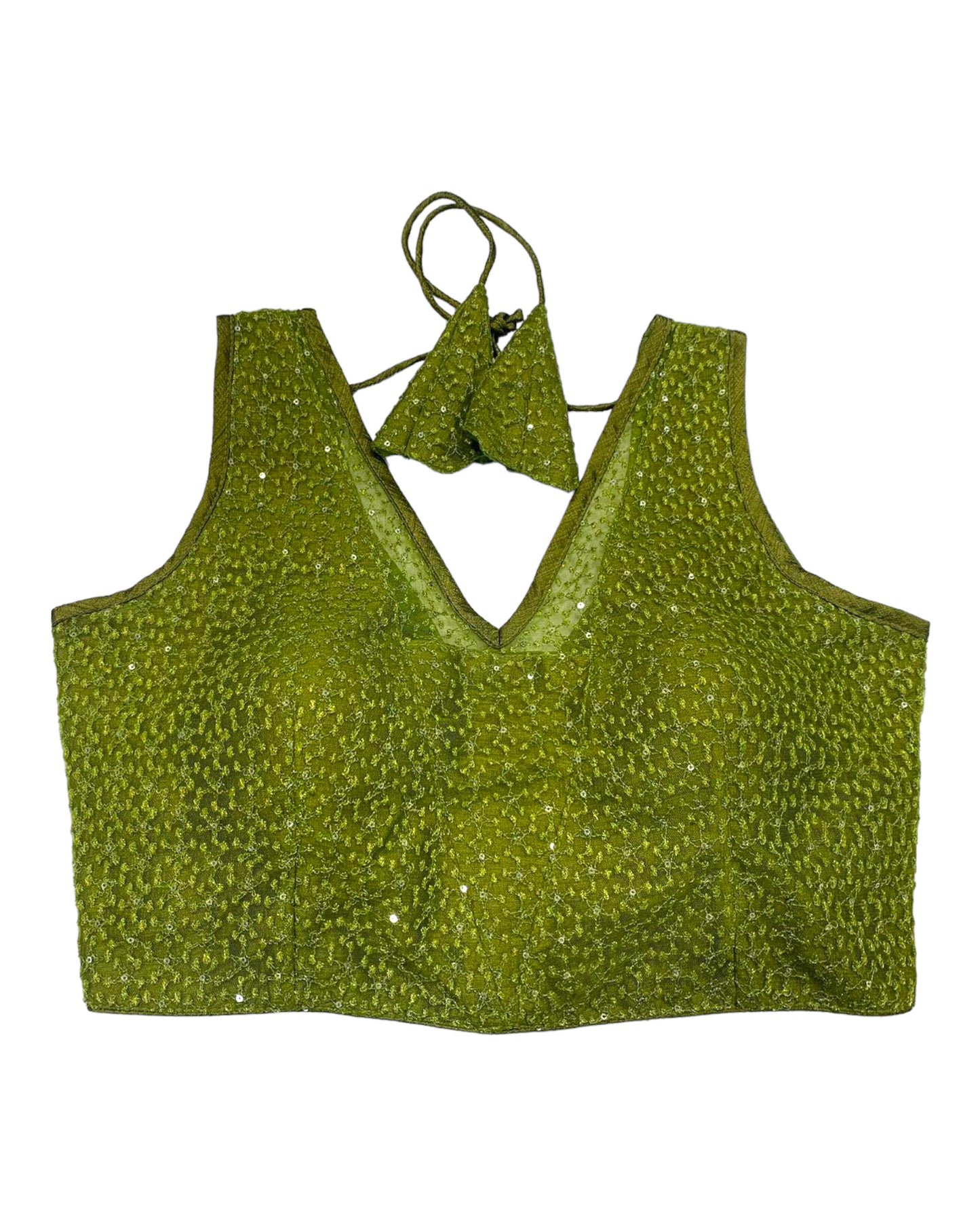 Mehendi Henna Green - Fully Embroidered V neck Saree / Lehenga blouse - With Cups - Margin to loosen - UK Stock - AF2343 H 0923