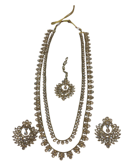 Antique Gold & Stones - Antique Gold Finish Long Necklace set - Bollywood - Weddings - AE2420 11VK24