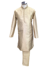 Cream / Gold Handloom Banarasi Mens Kurta Set - UK Stock - 24h Dispatch - KCS241003 VA 0223