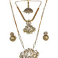 Gold & Pearl - Long necklace, Short Necklace, Earrings & Tika Headpiece Gold Finish Necklace Set with Earrings - SB2401 11KR24