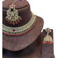 Magenta  - Medium Size Antique Gold Finish Necklace Set with Earrings & Tika Head piece - GGA05  KV 0525