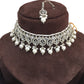 Clear - Medium Size Silver Finish Choker Necklace Set with Earrings - RAK149  C 0424