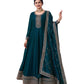 Cotton / Silky Teal Anarakali  Long Dress with Trousers - Size 10 (Bust 36") - VF67741 TY 1024