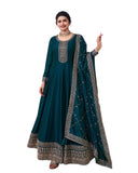 Cotton / Silky Teal Anarakali  Long Dress with Trousers - Size 10 (Bust 36") - VF67741 TY 1024