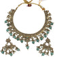 Sea Green - Medium Size Antique Gold Finish Necklace Set with Earrings - HR1008  KK 0424