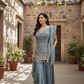 Bluish Grey - Designer Ladies Medium Top Palazzo Trousers Suit - Size 12 (38") - VMK AQUA 09AP25