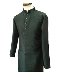 Bottle Green - Mens Plain Silky Kurta Set with matching smart trousers - Great with Waistcoats YD2320 KJ 0623