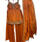 Size 12 (38") - Rust / Burnt Orange - Designer Ladies Medium Length Sleeveless Top Palazzo Trousers Suit - VMK Varuna RA