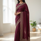 Wine - Classic Satin Crepe Saree with Stone Work and Blouse Piece - UK stock - 24hr Dispatch - RS2531 VY