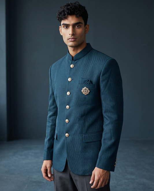 Size 40" Chest - Dark Teal Blue - PREMIUM Slim Fit Mens Jute BandhGala / Prince / Chinese Collar Jacket - Fantastic Fit - CS2603 TH