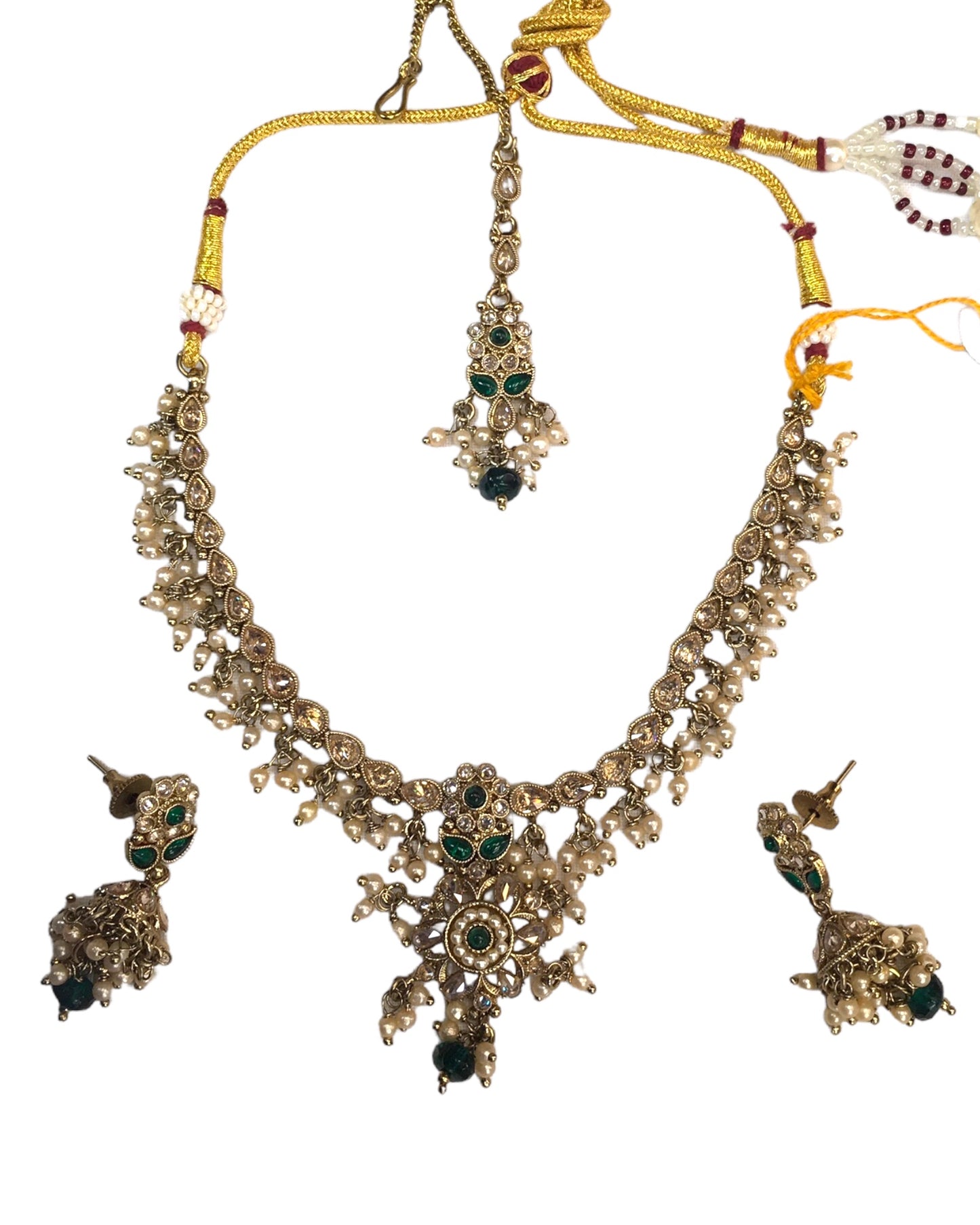 Green - Medium Size Necklace Set with Earrings - SLV47  KY 0424