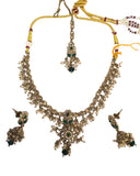 Green - Medium Size Necklace Set with Earrings - SLV47  KY 0424