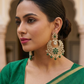 Regal Emerald Green Floral Crescent Kundan Chandbali Earrings - Bollywood - Weddings - 6ER166 09A26