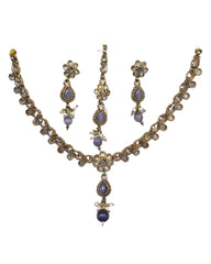 Purple - Small Size Antique Gold Finish Necklace Set with Earrings & Head Piece /Tika- SLV78  11Ap24