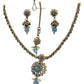 Light Blue - Small Size Antique Gold Finish Necklace Set with Earrings & Head Piece /Tika- SLV79  11A24