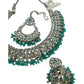 Light Blue - Large Size Silver Finish Necklace Set with Earrings & Tika (Head Piece) - UK Stock - GGA17 08KK25