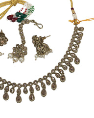 Gold / Neutral - Medium Size Antique Gold Finish Necklace Set with Earrings - KAJ1017 04C24