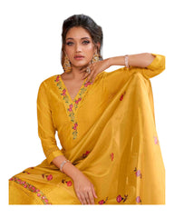 Yellow - Simple / Classy Cotton Silky Ladies Indian Salwar Suit with Printed Dupatta - LL13802 KA 1123