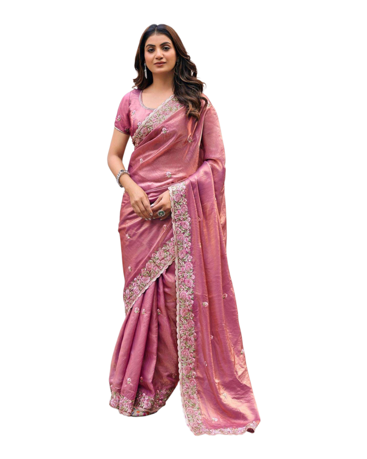 Dusty Pink - Fancy Party Saree with Blouse Piece - UK stock - 24hr Dispatch - LTF4601 07VY26