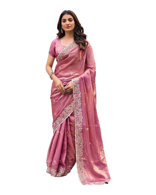Dusty Pink - Fancy Party Saree with Blouse Piece - UK stock - 24hr Dispatch - LTF4601 07VY26