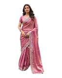 Dusty Pink - Fancy Party Saree with Blouse Piece - UK stock - 24hr Dispatch - LTF4601 07VY26