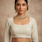 Size 38" / UK 12 - Cream - Rich Sequins Embroidered Long Sleeve Saree blouse with cups - UK Stock - Quick Delivery - RNK - R860-KA