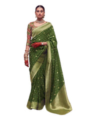 Green - Banarasi Silky Saree with Fancy Ready made Blouse - KIM-SA195  JH 1123