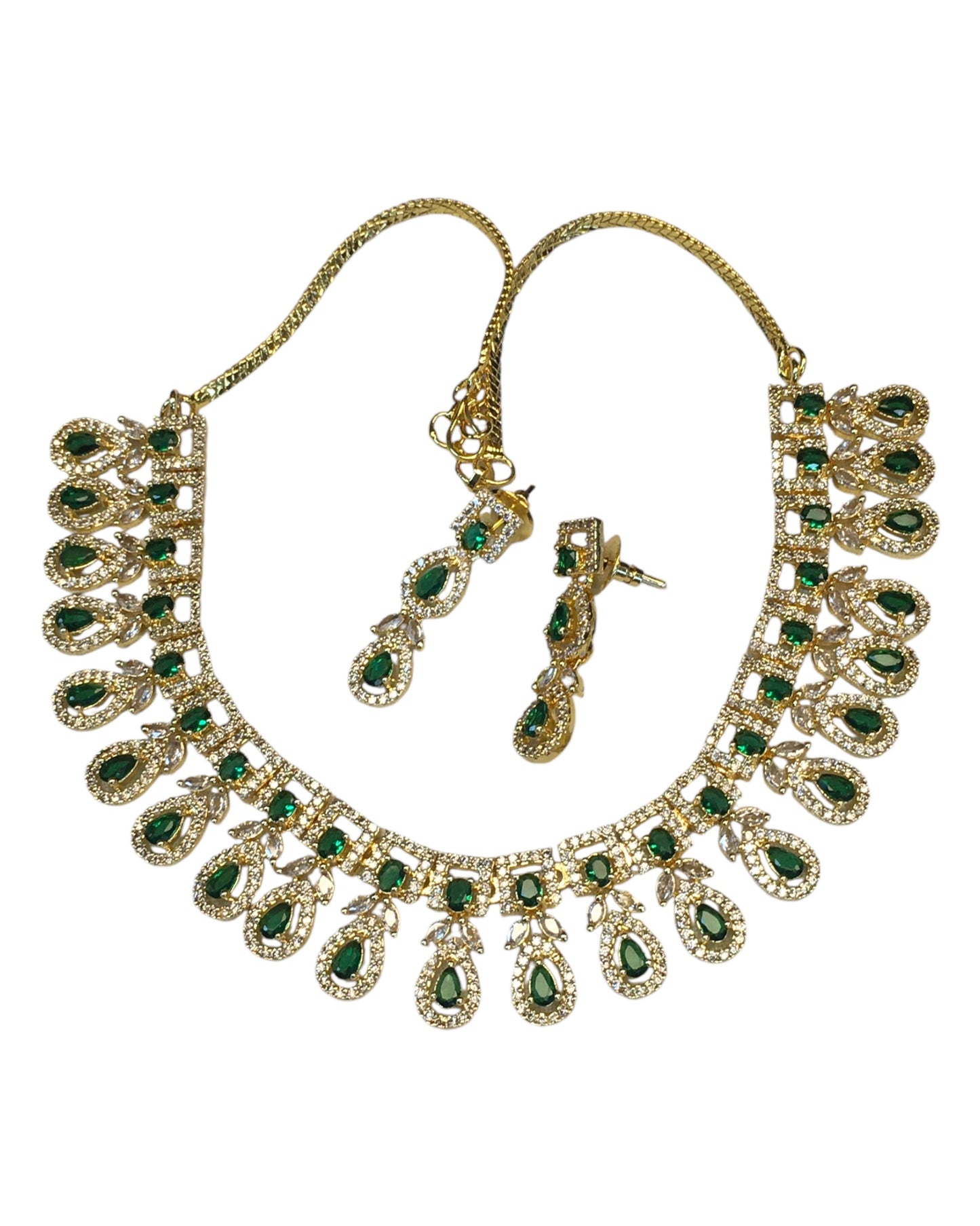 Green  - Medium Size Gold Finish Necklace Set with Earrings - SB568  11KK24