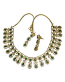 Green  - Medium Size Gold Finish Necklace Set with Earrings - SB568  11KK24