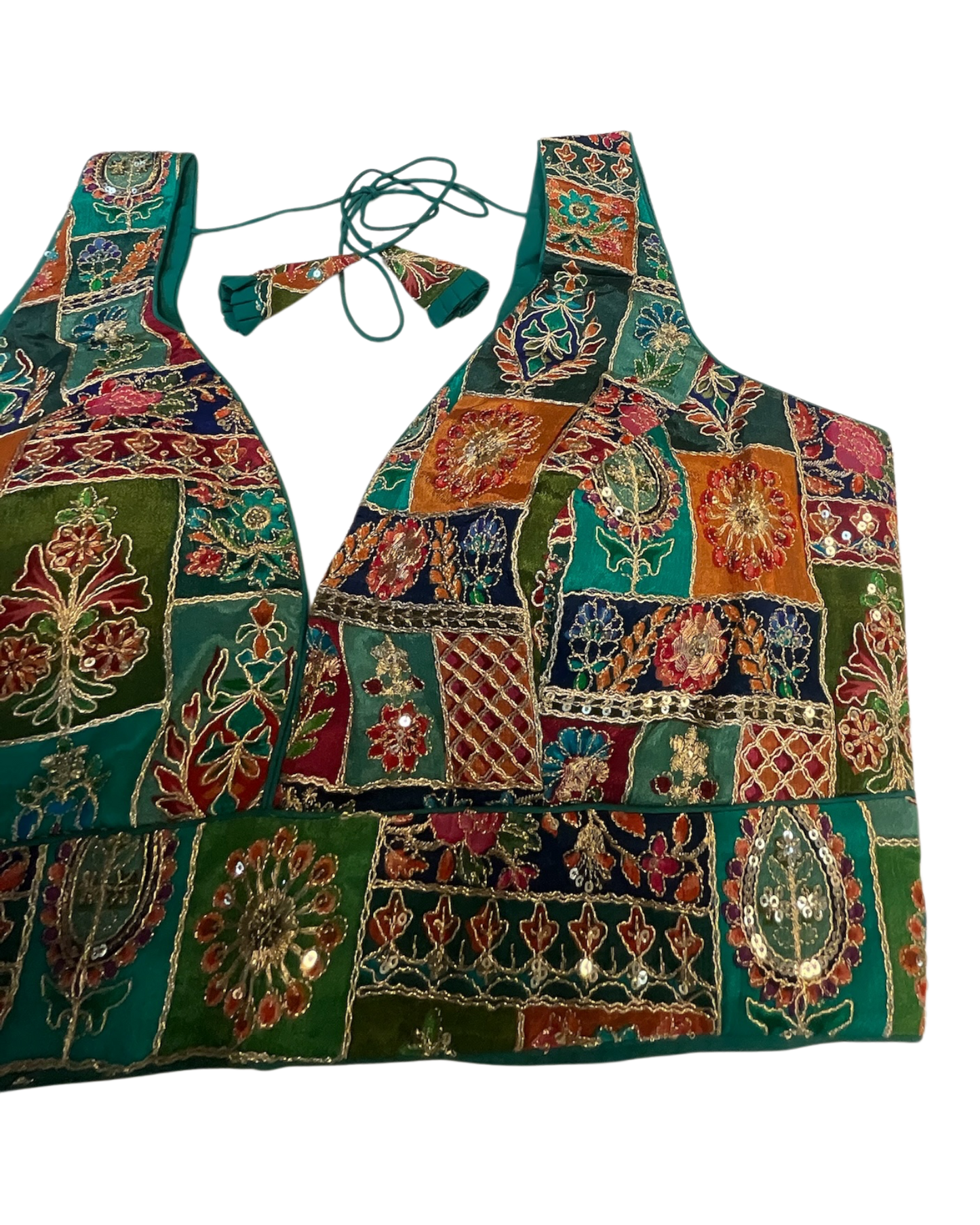 Size 42" / UK 16 - Jade Green - Rich Silky Printed Saree blouse with cups - UK Stock - Quick Delivery - RNK - R961-KV