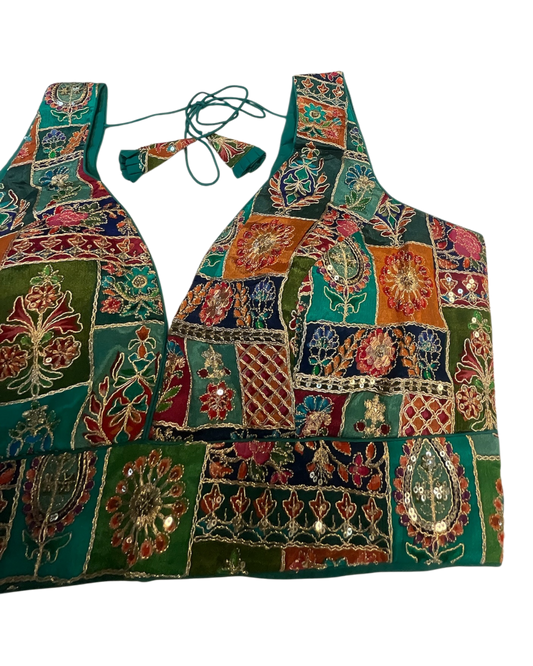 Size 42" / UK 16 - Jade Green - Rich Silky Printed Saree blouse with cups - UK Stock - Quick Delivery - RNK - R961-KV