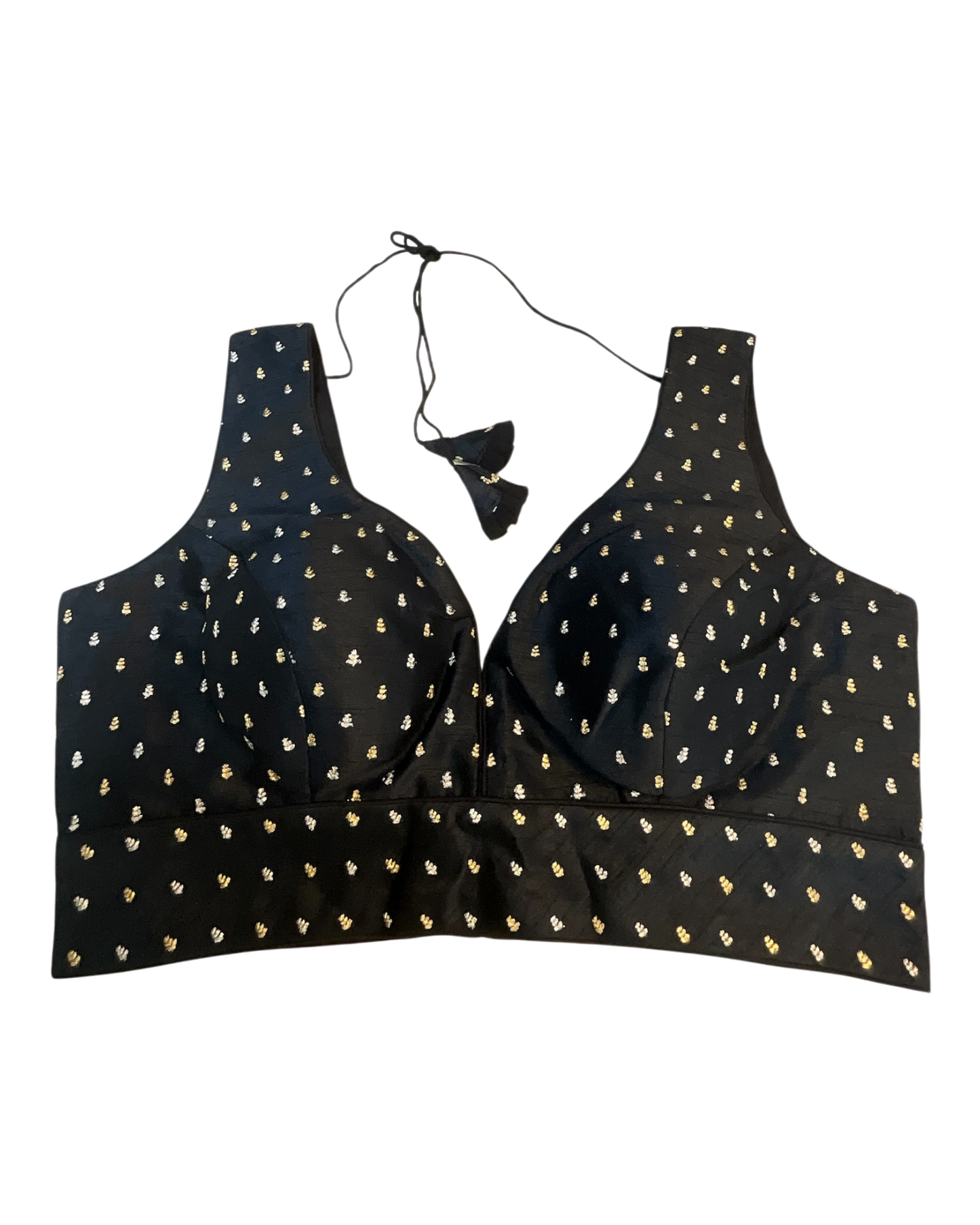 40" / UK 14 - Black - Silky Designer Saree blouse with cups,  Sleeveless - UK Stock - Quick Delivery - RNK - R717 KV