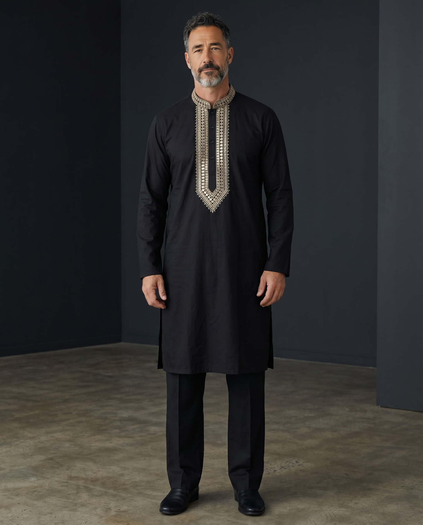Black - Soft Cotton Silky Mens Kurta Set with Rich Embroidery- Sangeet Mehendi Haldi - KCS2002 06VY26