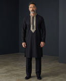 Black - Soft Cotton Silky Mens Kurta Set with Rich Embroidery- Sangeet Mehendi Haldi - KCS2002 06VY26
