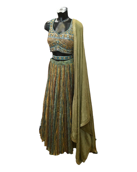 Green -  Bandhej Lehenga Set - UK Stock - 24h Dispatch - MK1434 KYY 1023