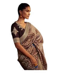 Brown - Crepe Silky Saree with Fancy Ready made Blouse - KIM-KS5272  TR 1123