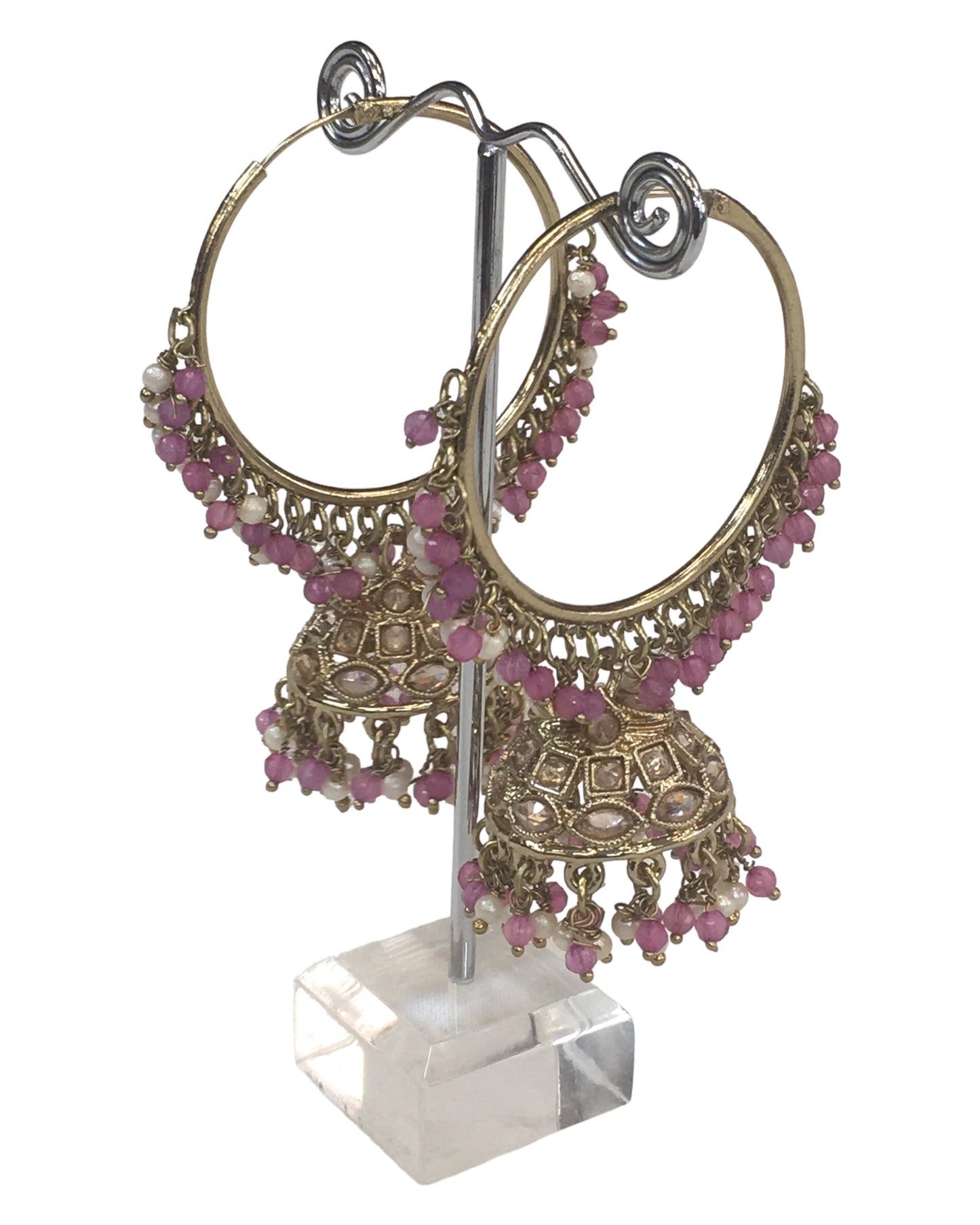 Lilac - Large - Antique Finish Traditional Bali Zhumki Earrings - Bollywood - Weddings - JE28 Tp 0724